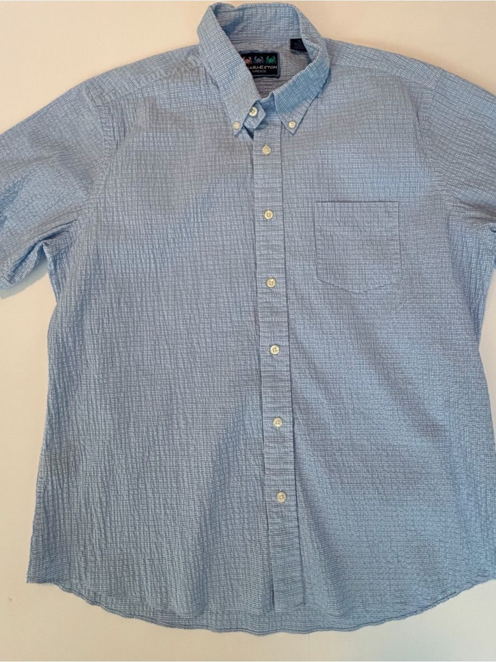 Charleston Threads Light Blue Short-Sleeve Seersucker Button-Down Shirt-XL